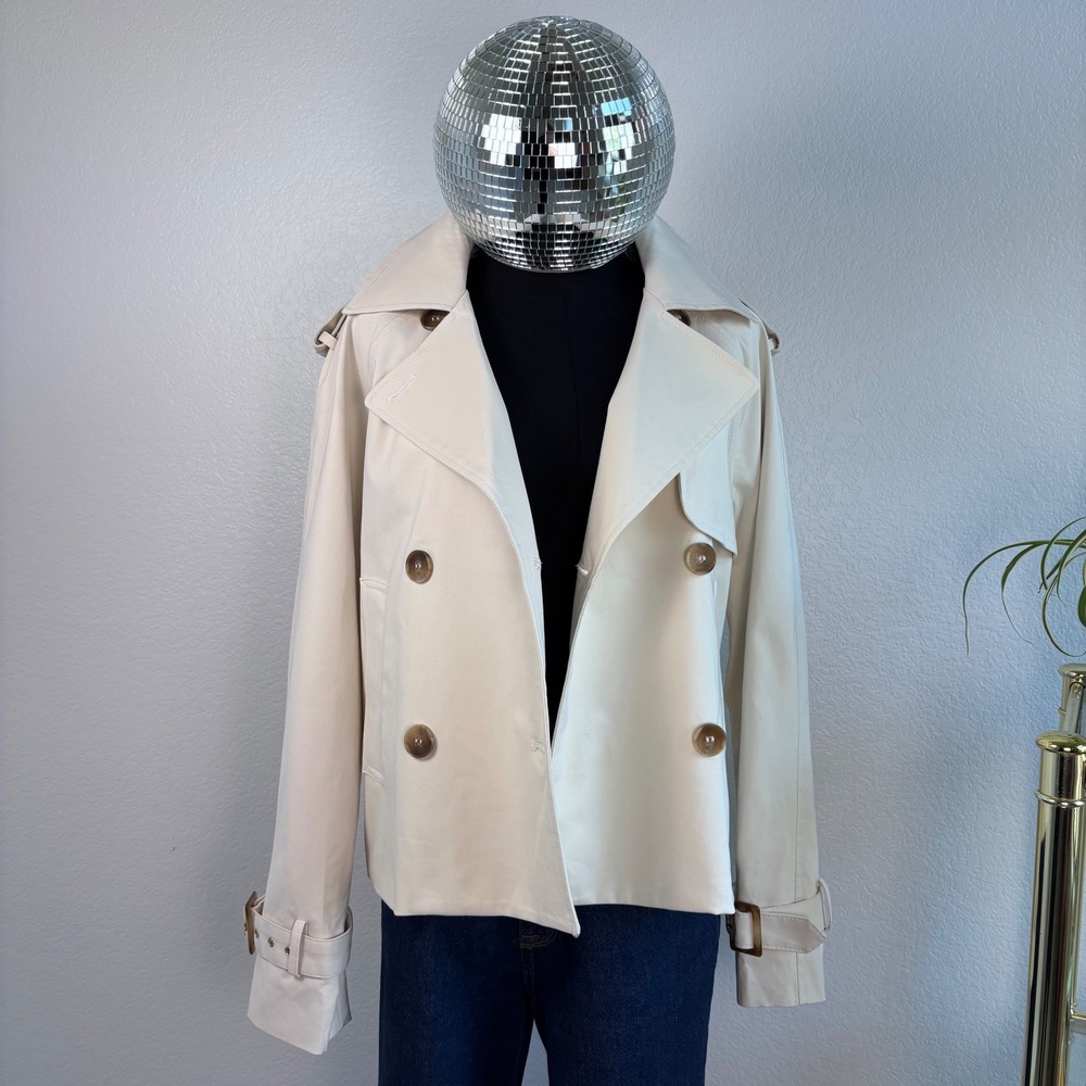ATTENTIF PARIS Cropped Double Breasted Trench Jacket Beige, Size M, Cotton Blend - Picture 16 of 16